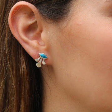 Unique turquoise earrings, Small 925 silver stud earrings, December birthstone jewelry, Bohemian gemstone earrings, Post earrings